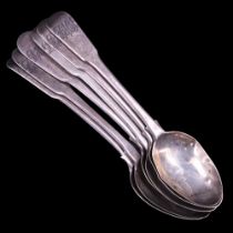 A set of six late Georgian silver fiddle pattern tea spoons, Thomas Wheatley (Carlisle),