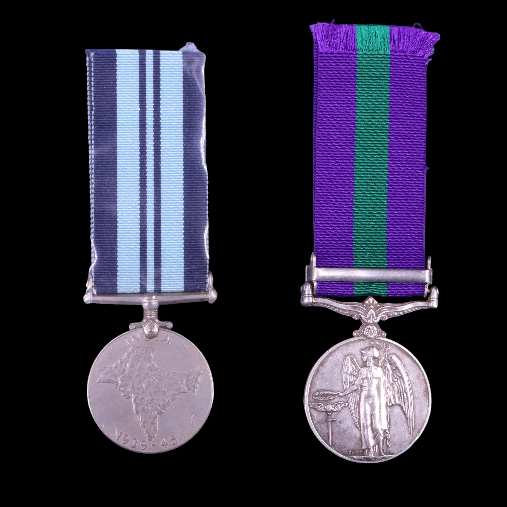 A General Service Medal with S.E. Asia 1945-46 clasp together with an India Service Medal 1939-45 ( - Image 2 of 2