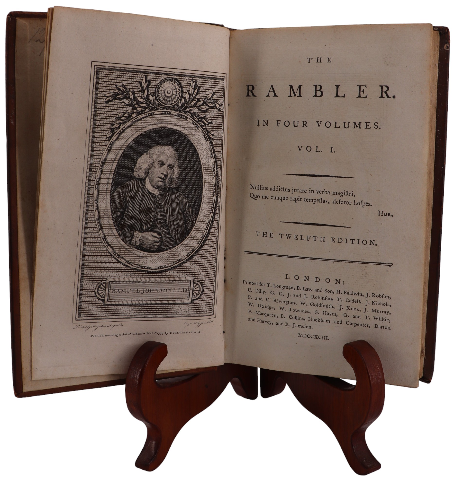 Samuel Johnson, "The Rambler. In Four Volumes", Longman et al, London, 1793, calf with gilt tooled - Image 2 of 6