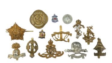 Sundry military cap badges, Boys' Brigade badges and a For Loyal Service "The King's" badge