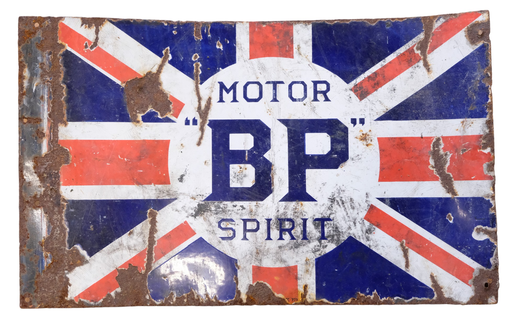 [ Classic Car ] An early 20th Century BP Motor Spirit double-sided enamelled Union Jack