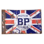[ Classic Car ] An early 20th Century BP Motor Spirit double-sided enamelled Union Jack