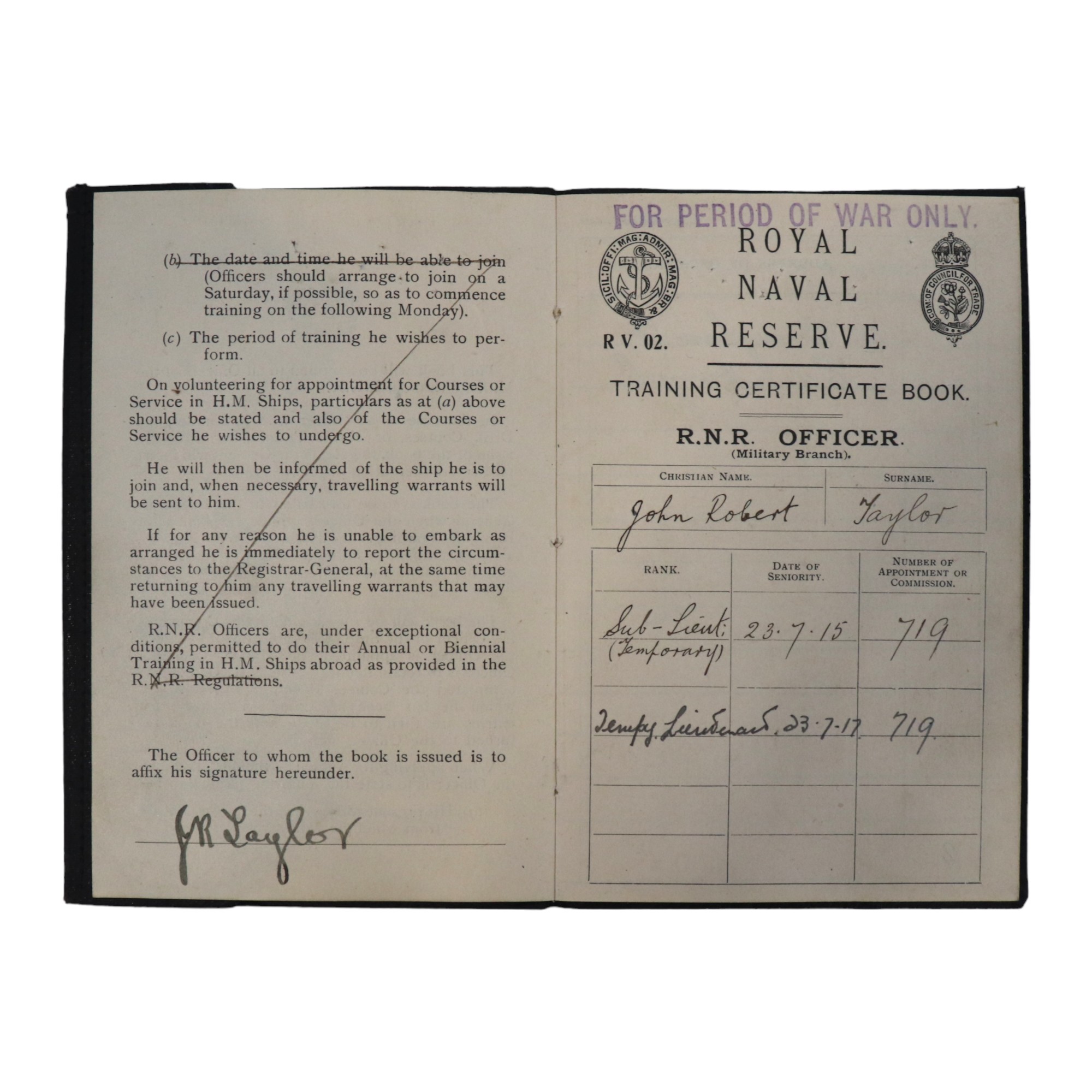 An extensive Great War Royal Navy Reserve document group, pertaining to Captain John Robert - Image 8 of 10