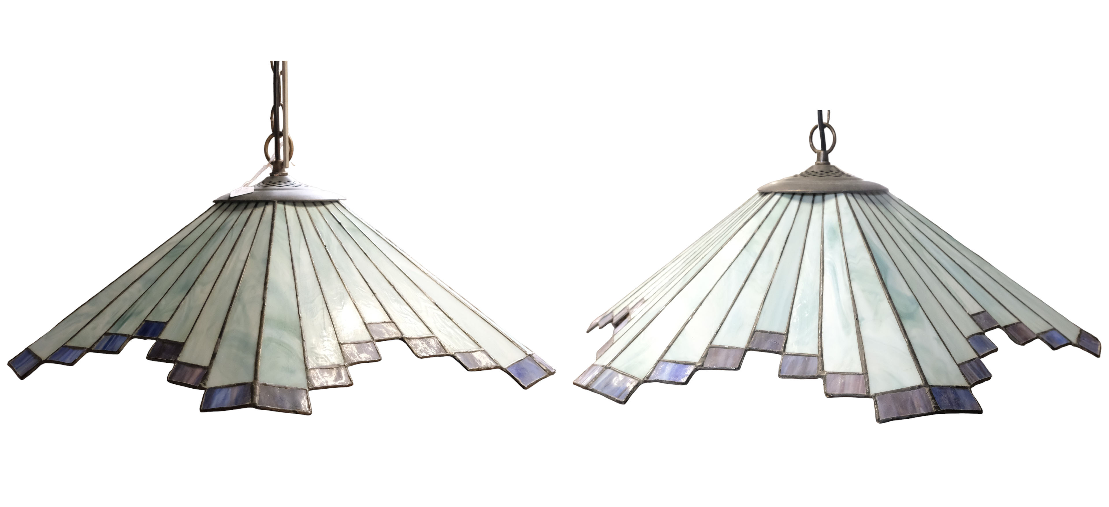 A pair of Tiffany-style lead glass pendant light fittings, 55.5 cm diameter