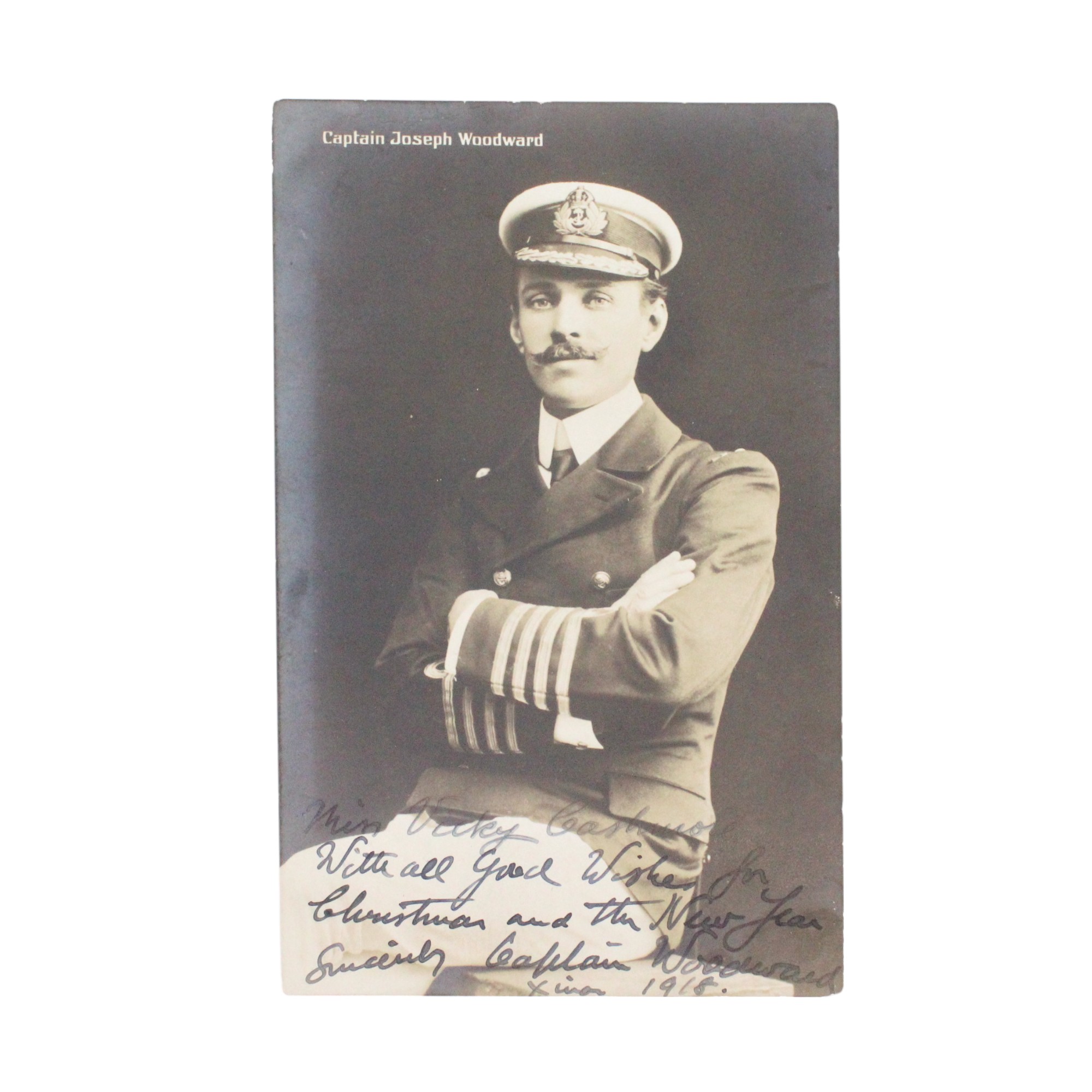 A period portrait photographic postcard of Captain Joseph Woodward, bearing an autograph - Image 2 of 3