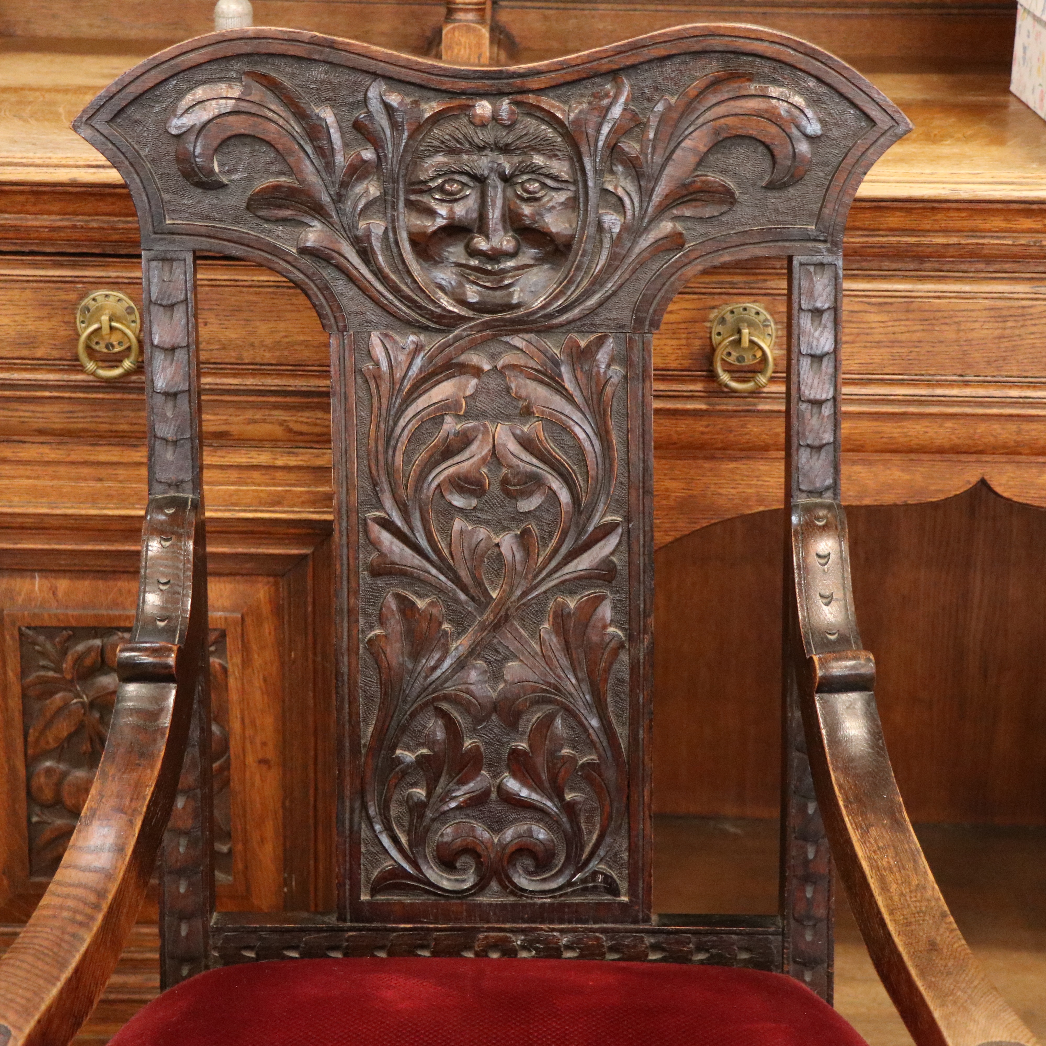 A Victorian Flemish style carved oak armchair, 110 cm high - Image 3 of 5