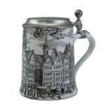 An official Mercedes-Benz traditional German pewter-mounted porcelain beer stein, circa 1990, 15 cm