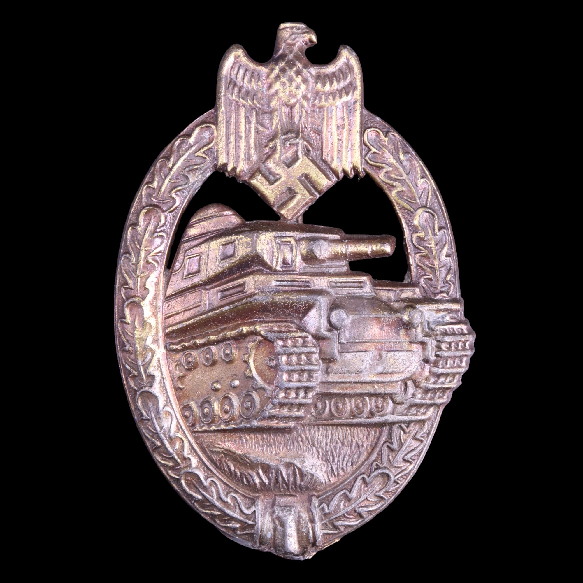 A German Third Reich Panzer War Badge in bronze, by Richard Karneth
