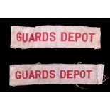 A pair of "Guards Depot" machine-woven cloth shoulder titles or labels, 75 mm x 18 mm