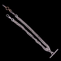 A late 19th / early 20th Century silver curb link double watch chain, 37 cm, 60 g