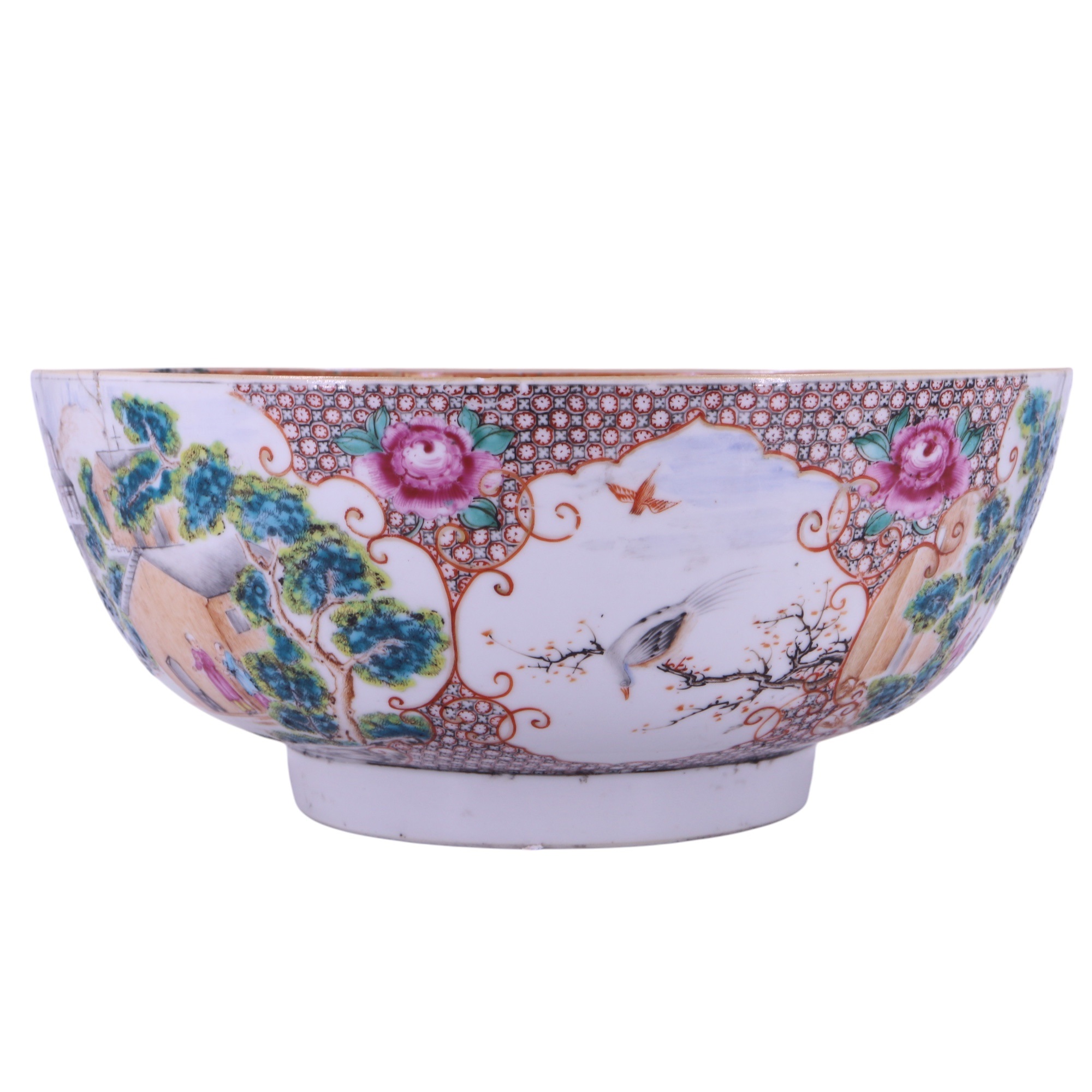 An 18th Century Chinese export Famille rose porcelain punch bowl, decorated in depiction of European - Image 2 of 8