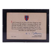 [Autograph] A Second World War The 21st Army Group farewell / thank you card bearing a facsimile