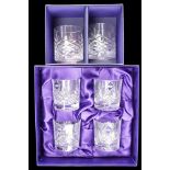 A set of four Edinburgh Crystal International whisky tumblers and two other glasses