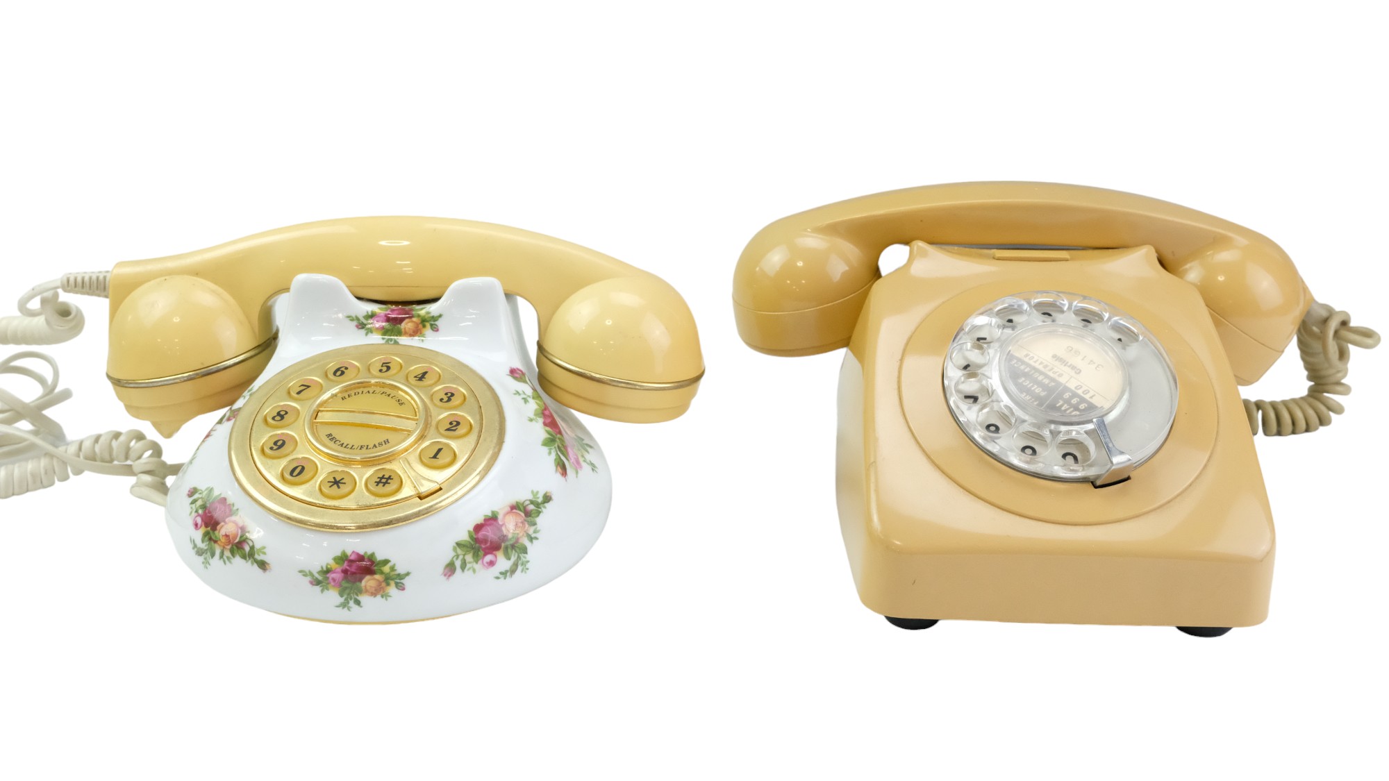 A 1970s GPO 746 Bakelite rotary dial telephone together with a 1962 Royal Albert Old Country Roses