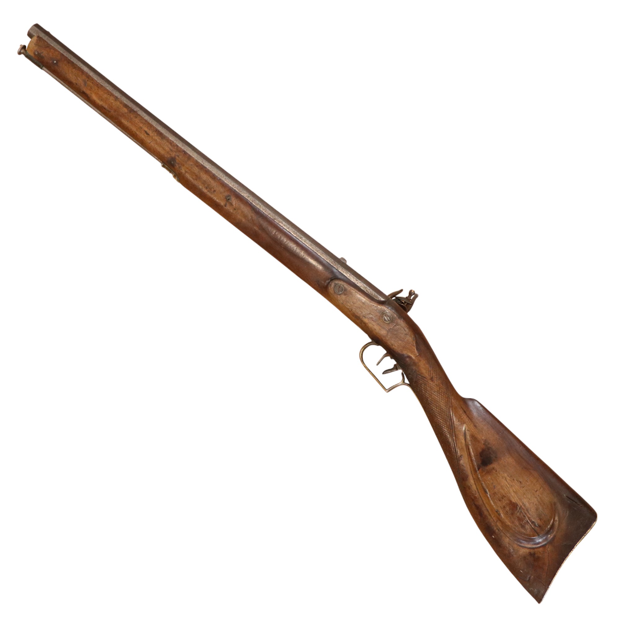 An early 19th Century flintlock rifle, having a 26-inch sighted octagonal barrel with nine-groove - Image 2 of 4