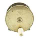 A Victorian brass 3 3/4" centre-pin salmon reel by Jones of 111 Jermyn Street, London, having an