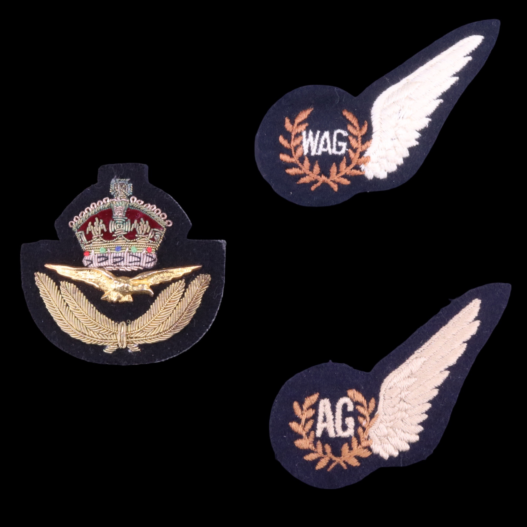 An RAF officer's cap badge and two brevets