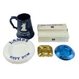 Breweriana comprising a large Whitbread tankard, 18 cm, together with a Lambs Navy Rum bowl, Players