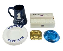 Breweriana comprising a large Whitbread tankard, 18 cm, together with a Lambs Navy Rum bowl, Players