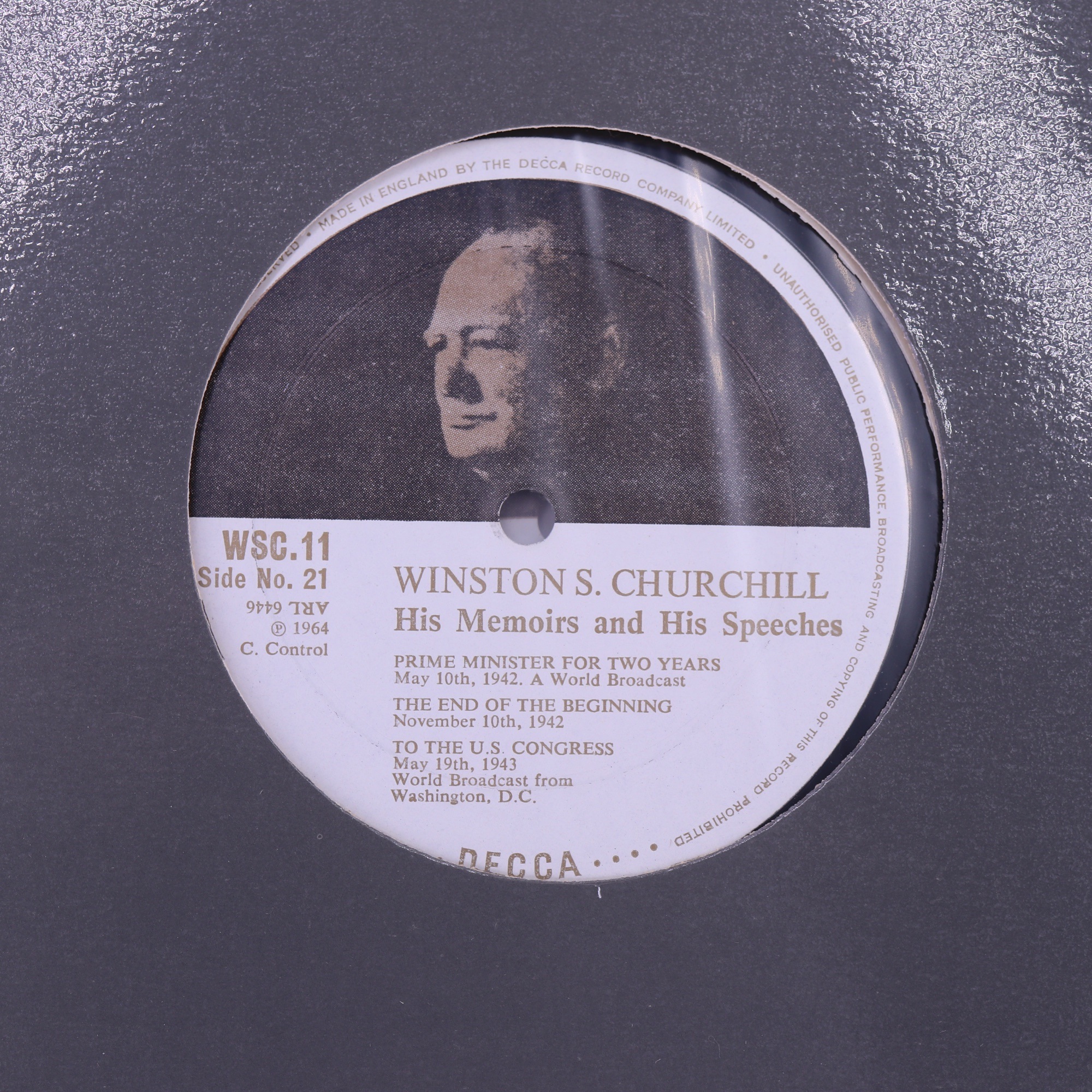 A 12-disc set of "Winston S Churchill, His Memoirs and His Speeches" 33 rpm vinyl records, Decca, - Image 12 of 13
