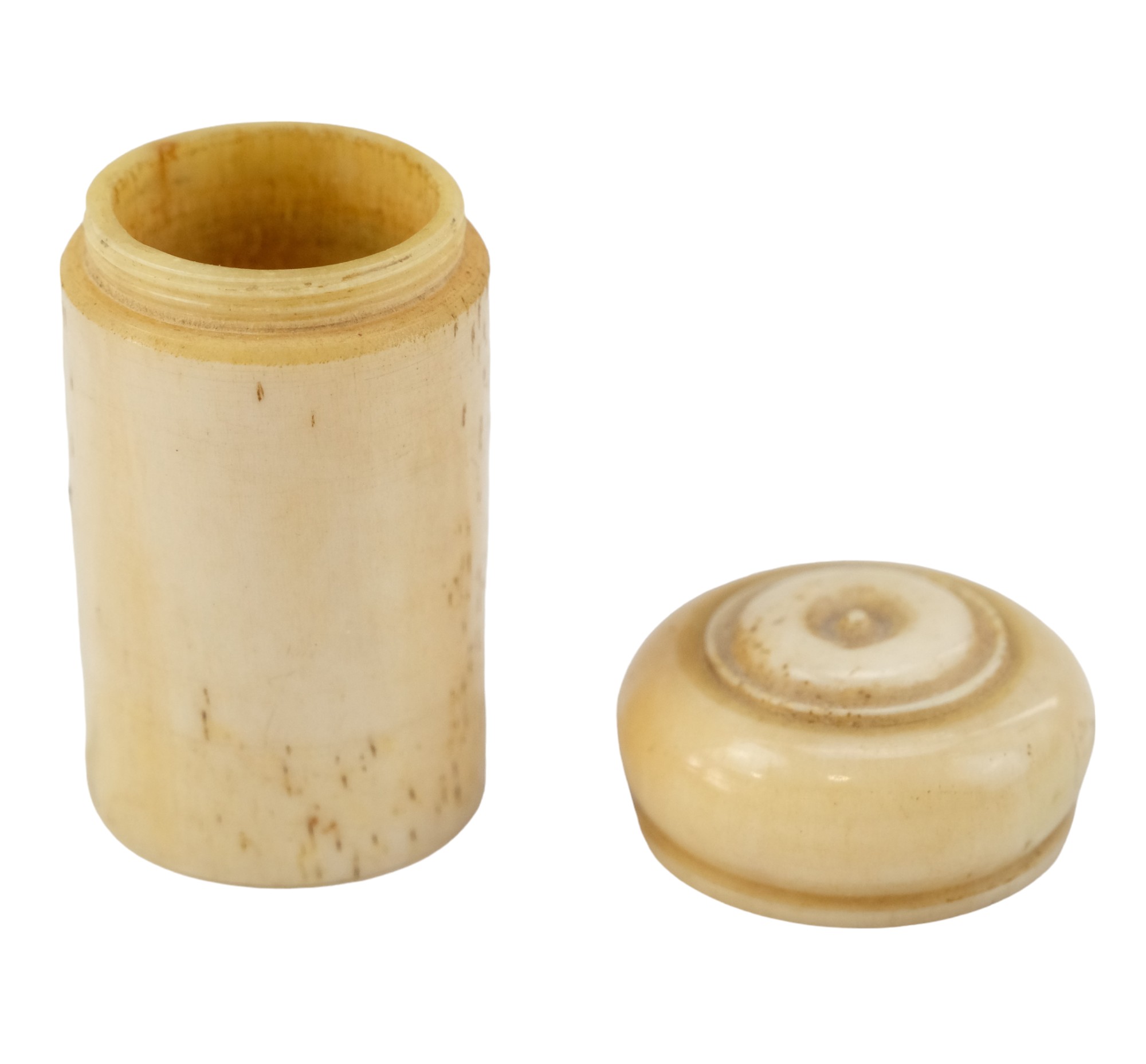 An early 19th Century turned bone screw-capped container, likely from a gun case, height 5 cm - Image 2 of 2