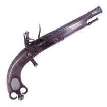 A reproduction 18th Century Scottish all-steel flintlock pistol, having a ram's horn but, 32 cm, (