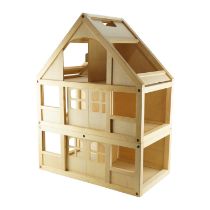 A wooden doll's house together with a quantity of furniture and figures, 62 cm x 35 cm x 80 cm