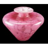 A mottled pink and white studio glass specimen vase, of compressed shouldered oviform, 8 cm