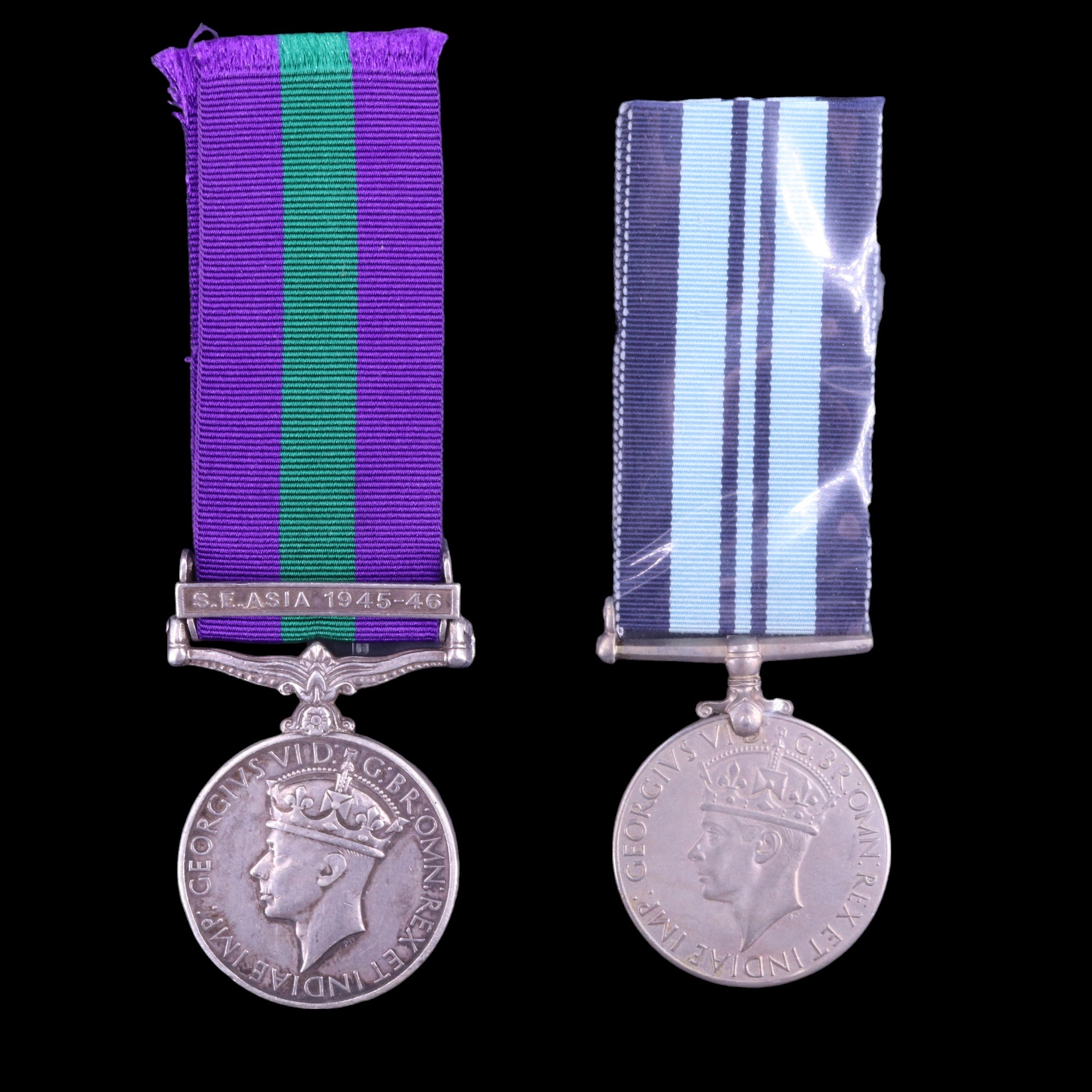 A General Service Medal with S.E. Asia 1945-46 clasp together with an India Service Medal 1939-45 (