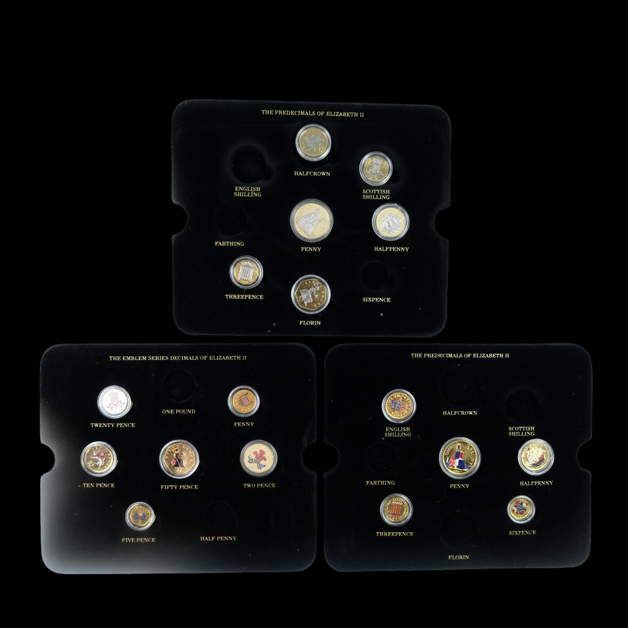 The Emblem Series Decimals of Elizabeth II gold-plated and enamelled coins together with a group - Image 12 of 12