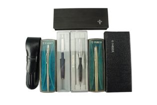Seven vintage cased Parker pens including ball-point / fountain pens and a propelling pencil and