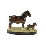 A Beswick shire mare and foal, impressed 5 to base, 33 x 25 cm, (foal horse detached from base)