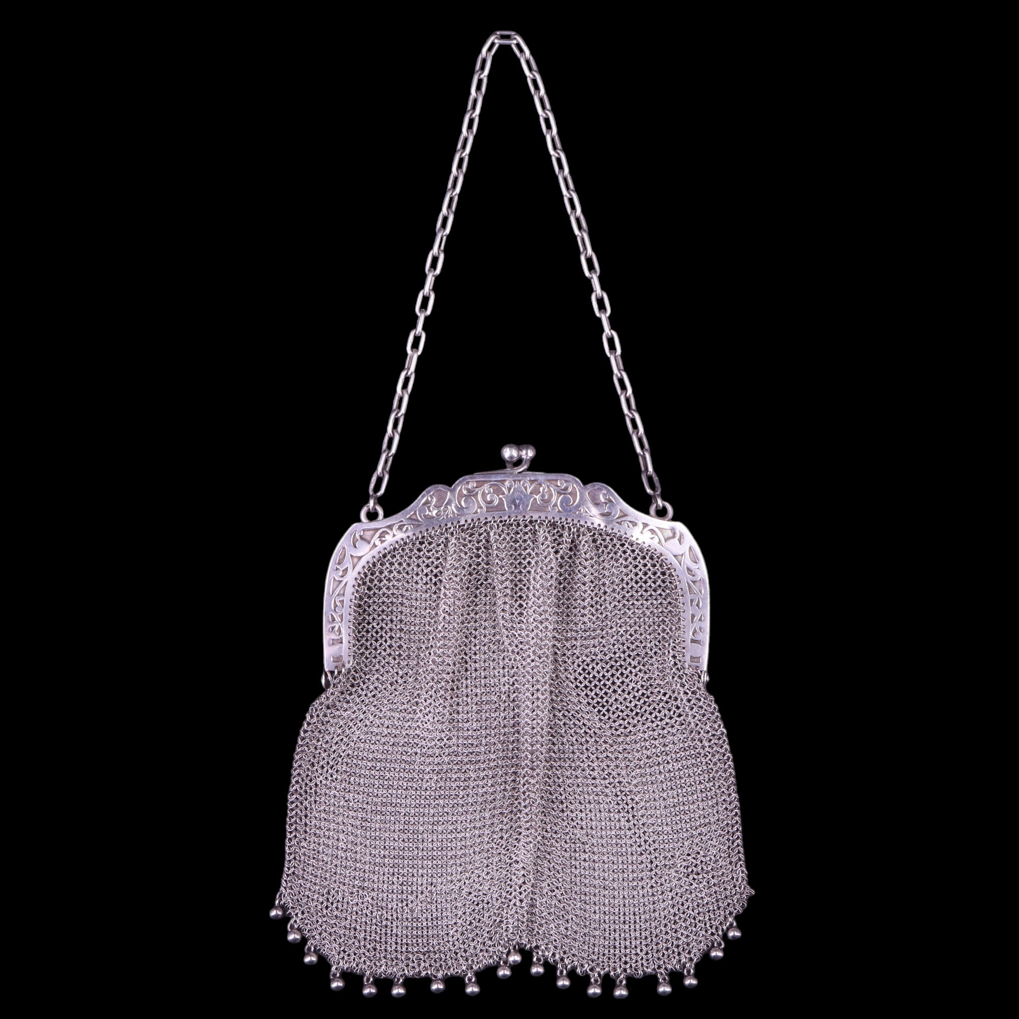 An early 20th Century European silver mesh evening bag, apparent Paris Foreign Silver Small Articles