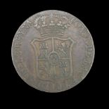 An 1846 6 Cuartos coin, Principality of Catalonia (Spanish States), Peseta (1808-1850), 7 petal