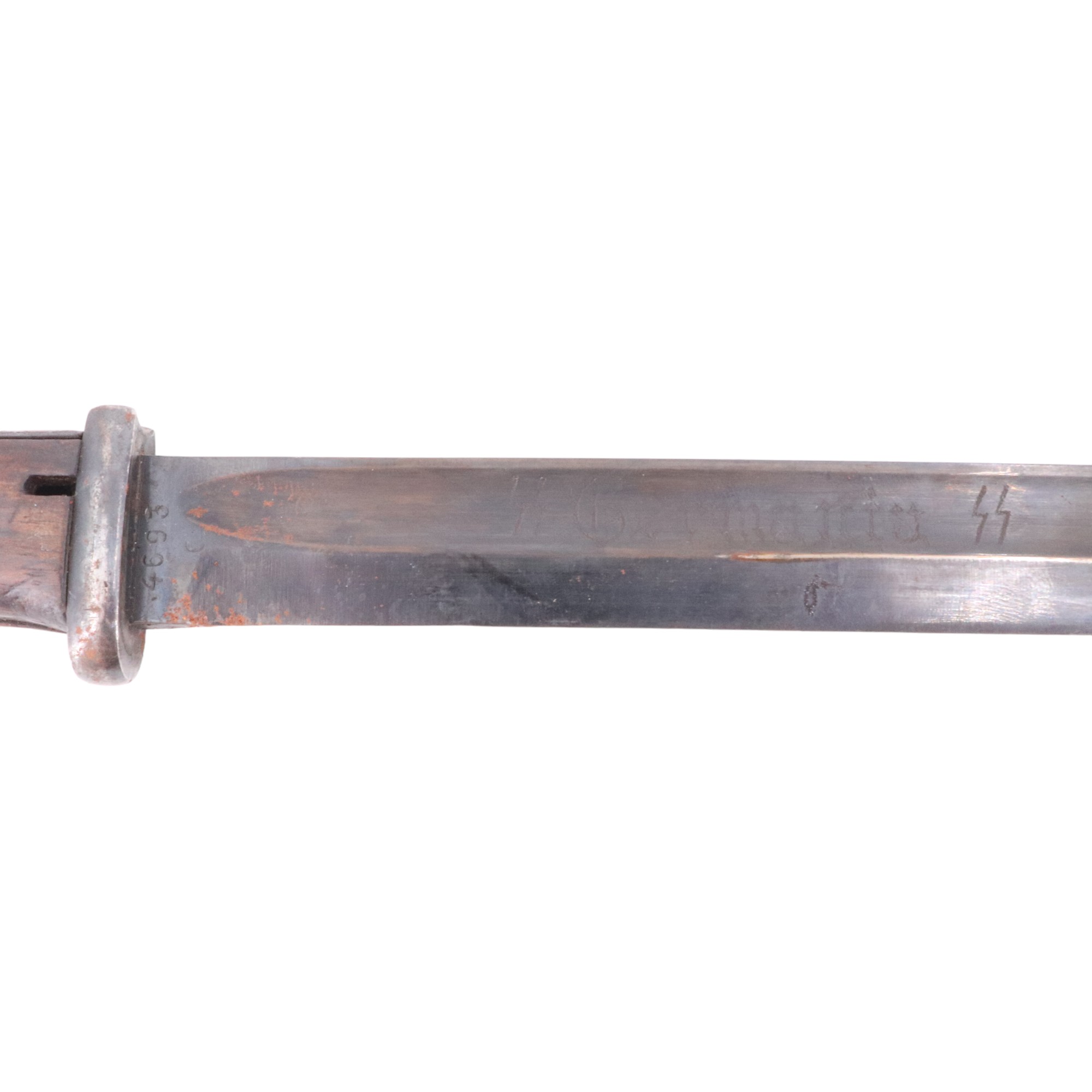 A 1941 dated German Third Reich S84/98 bayonet, its blade bearing spurious stipple-engraved SS - Image 3 of 5