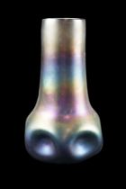 An early 20th Century Loetz style purple iridescent lustre glass vase, free-blown and having a