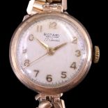 A 1950s ladies 9 ct gold Rotary wristlet watch on a gold-plated strap, diameter 22 mm excluding
