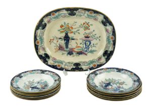 A group of Victorian chinoiserie transfer-printed and hand-tinted ironstone dinner ware