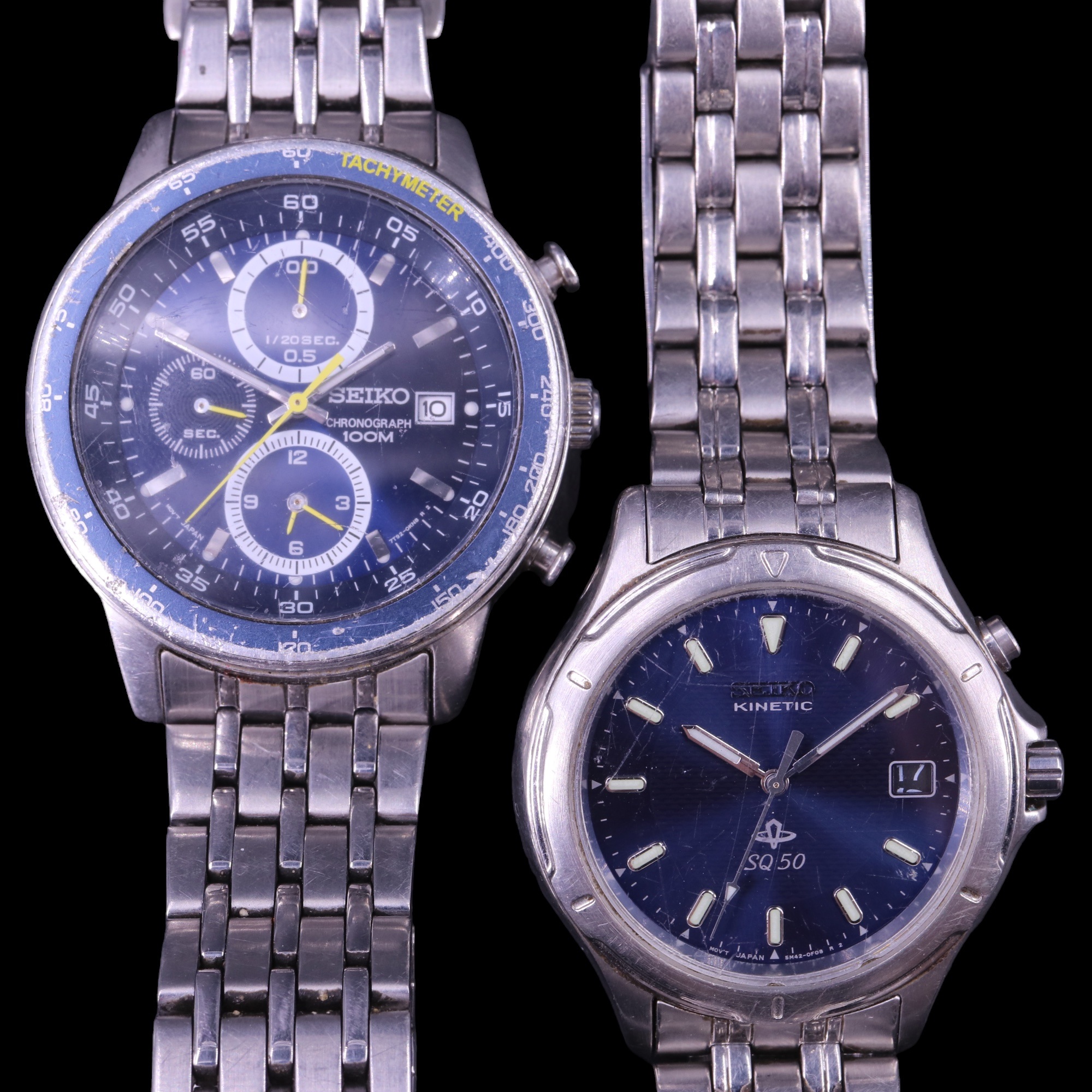 A Seiko quartz chronograph wristwatch, 7T92-OKN8 R 2, together with A Seiko Kinetic SQ50, 5M42-
