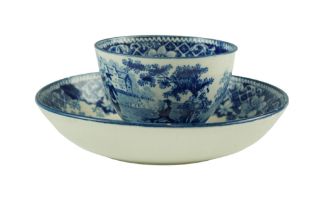 A George III bat-printed Pearlware tea bowl and saucer, bearing impressed "no 13", tea bowl 5 cm