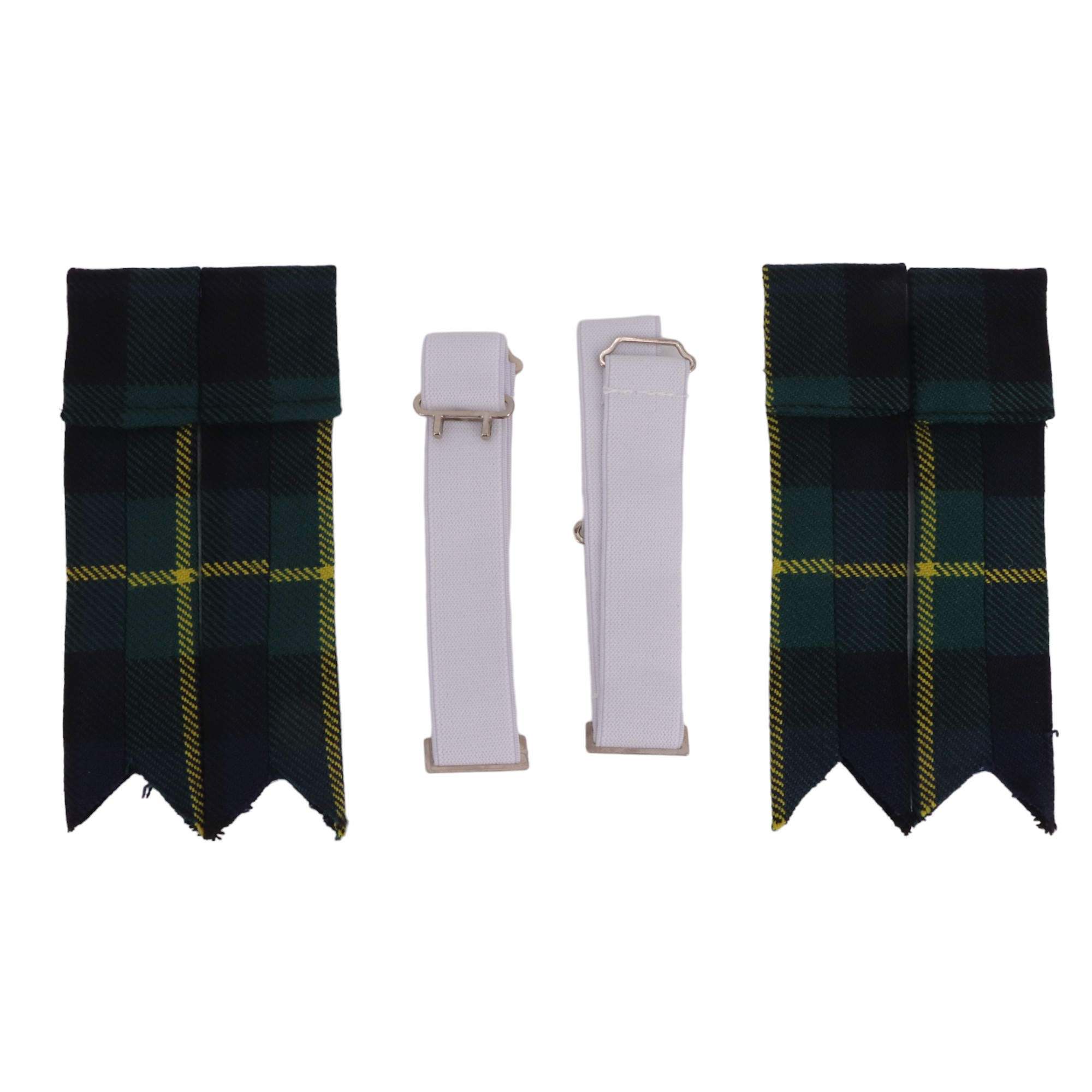 A pair of Gordon tartan garter flashes, together with Scottish Highland dress shoe buckles [ kilt ] - Image 2 of 2