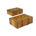 Two parquetry decorated and specimen veneered wooden table boxes, mid-to-late 20th Century, larger