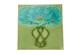 An early 20th Century Cleaveland Pottery Secessionist majolica tile, 15 x 15 cm