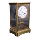 A late 19th Century Japy Frères four-glass brass mantle clock having a two-train movement, Breguet