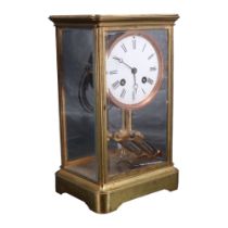 A late 19th Century Japy Frères four-glass brass mantle clock having a two-train movement, Breguet