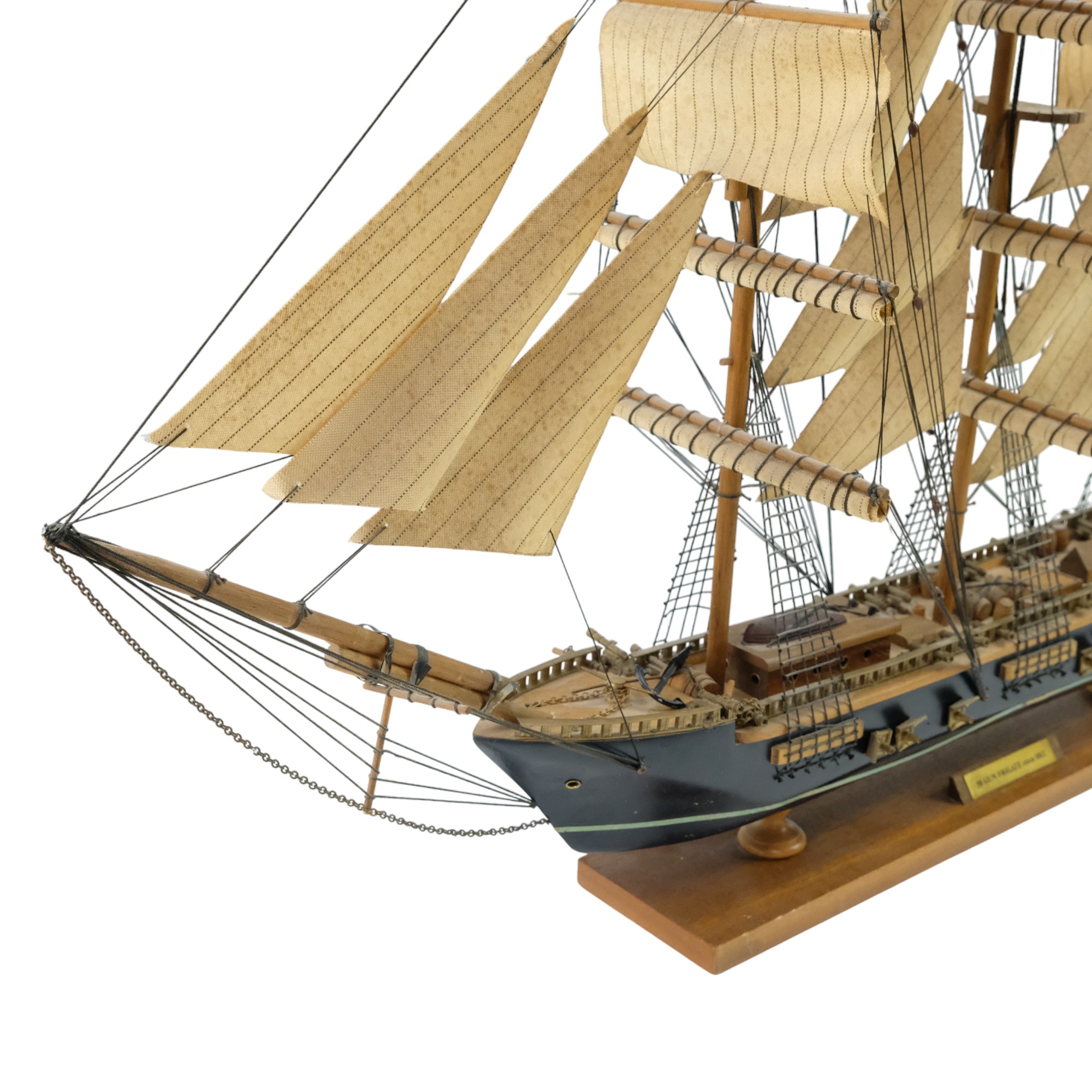 A wooden model ship, being a 38 Gun Frigate, circa 1812, 77 cm x 62 cm high - Image 4 of 7