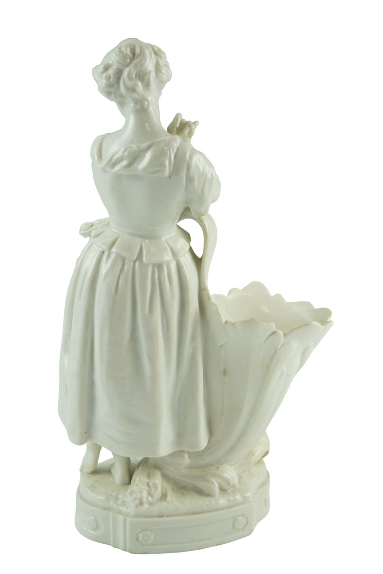 A 19th Century Meissen blanc-de-chine spill vase modelled as a young woman posed coyly, 28 cm, (a/ - Bild 3 aus 5