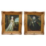 C Kramer (20th Century) A pair of reproduction 17th / 18th Century portraits of ladies, oil on