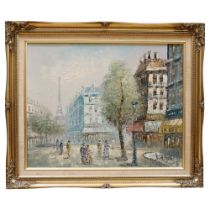 Caroline Burnett (American, 1877-1950) An impressionist, idyllic, Parisian cityscape with figures