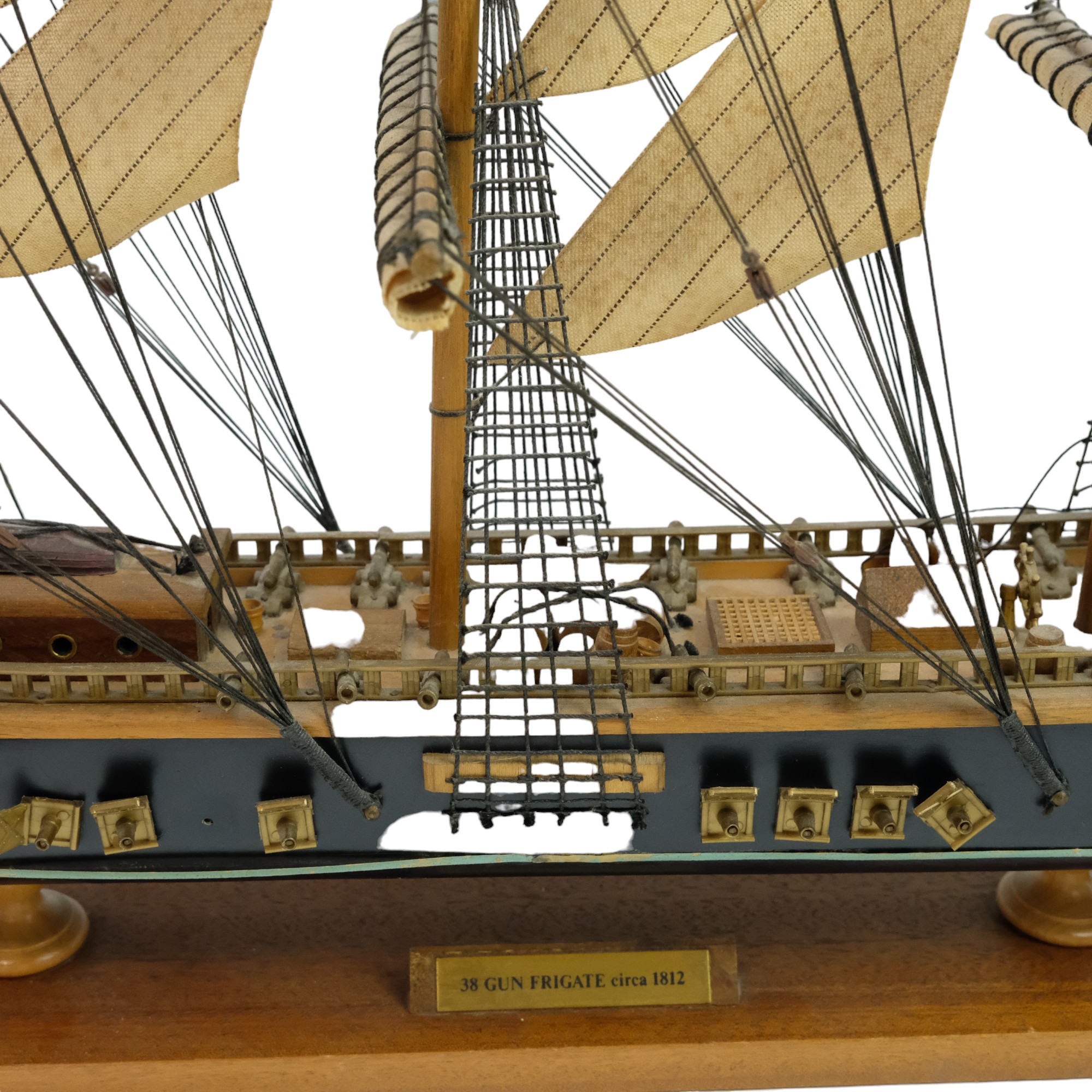 A wooden model ship, being a 38 Gun Frigate, circa 1812, 77 cm x 62 cm high - Image 5 of 7
